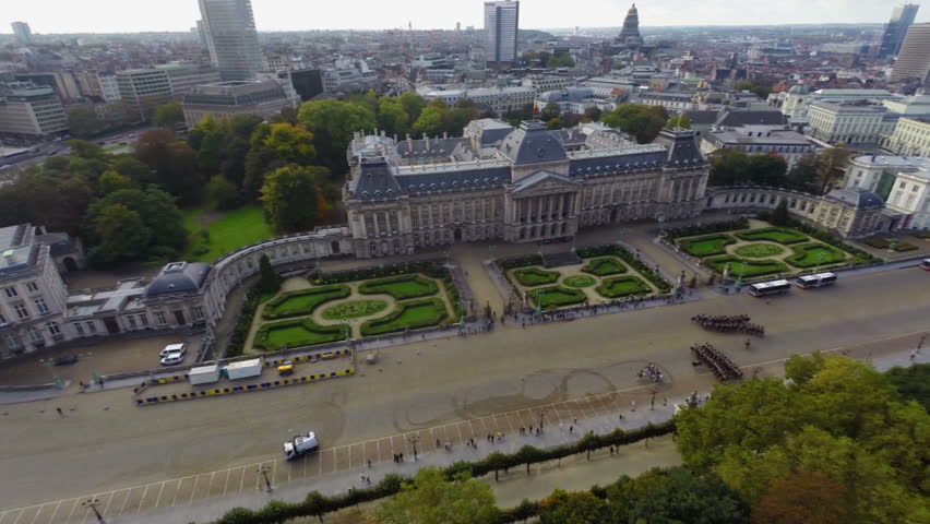 Tourist attraction in Brussels Royal Palace aerial view, parade