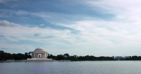 Jefferson Memorial Time Lapse across the Tidal Basin Wide Shot. There is plenty of room for graphics on this one. Or use the 4K in a HD show with a digital zoom in.