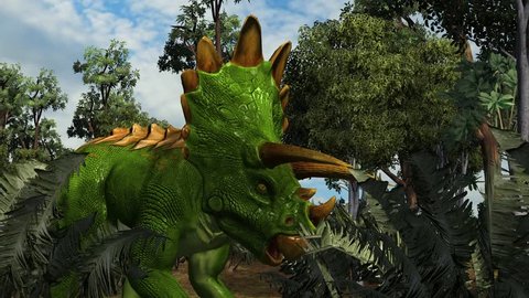 Triceratops in a prehistoric scene - dolly shot