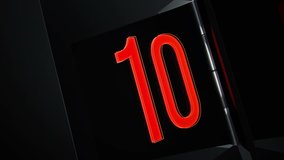 Red color countdown 10 to 1 on black glossy background.