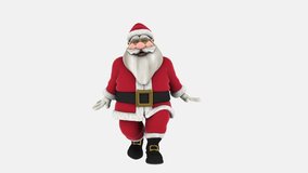 Santa Claus Hip Hop Dancing, waving and walking away from screen at end. isolated, Transparent video, alpha matte included at end, Full HD