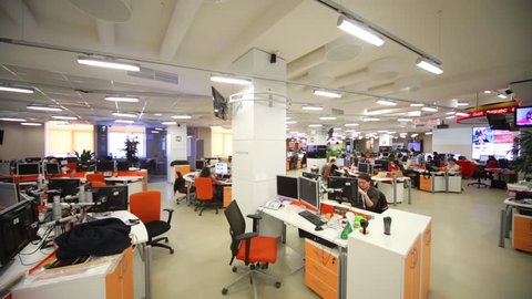 MOSCOW, RUSSIA - MAR 5, 2013: Employees work in office of RIA Novosti russian news agency