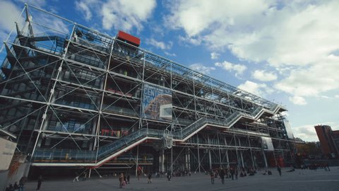 PARIS - NOVEMBER 10: Wide establishing shot of the Pompidou center.  The centre Georges-Pompidou is a famous modern art and event center in Paris. November 10, 2014 in Paris, France