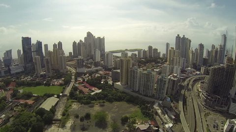 Panama City, Panama - NOV 4: Stunning view of the skyrise buildings in the main city of Panama called the cinta costera in Panama City, Panama on Nov 5, 2014.
