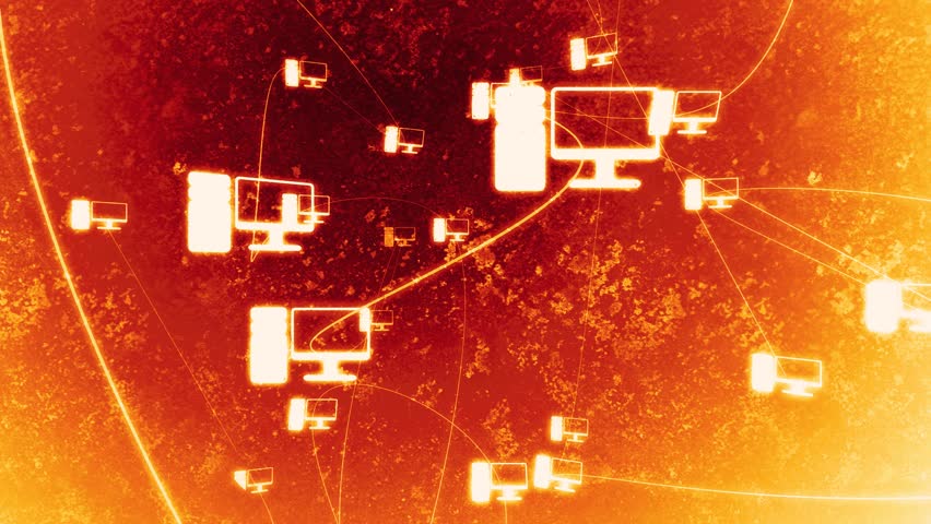 Rotating Computer Network Fire Loop High definition animated loop of a large