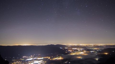 Light Pollution from the Seattle Metropolitan area glows through the night as stars move over head. 