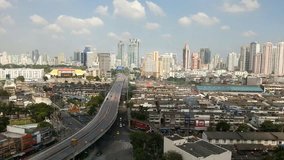 Cityscape, Traffic and clouds skyline of Bangkok city Thailand, Timelapse