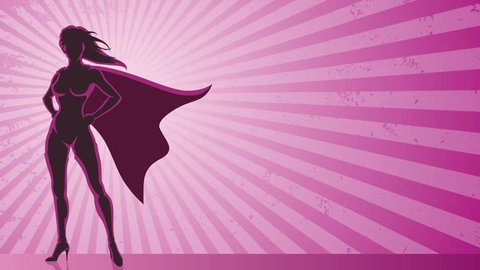 Super Heroine Background: Looping animation of super heroine over grunge background with copy space. 
