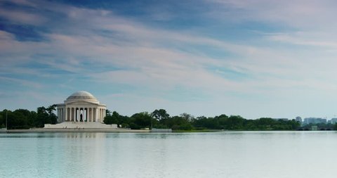 Jefferson Memorial 4K from Across Tidal Basin Washington DC with Clouds & more Blue Sky