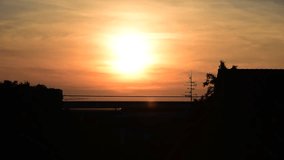 Sky trian silhouette run with sunrise background