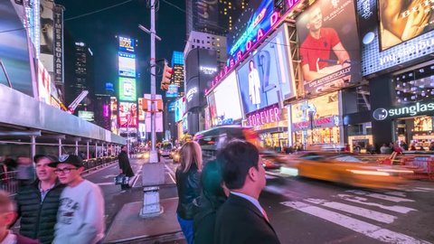 NEW YORK CITY - October 27, 2014: Times square in New York City NYC. Seamless 360 degree panorama pan. 4K UHD timelapse.