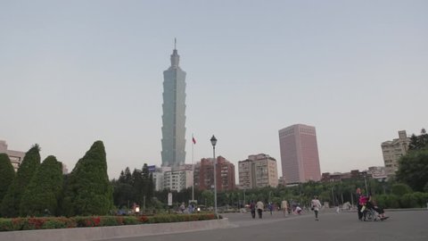 TAIPEI,TAIWAN - CIRCA November 2014 :dolly shot towards Taipei 101 - Sun Yat-sen Memorial Hall