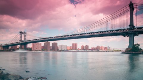 manhattan bridge day light panoramic 4k time lapse from new york city