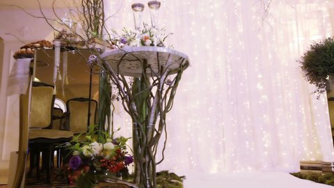 Festively decorated hall for wedding ceremony