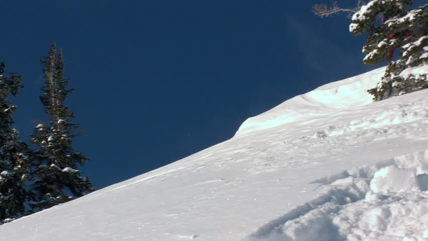 Expert woman skis deep powder snow, Utah.