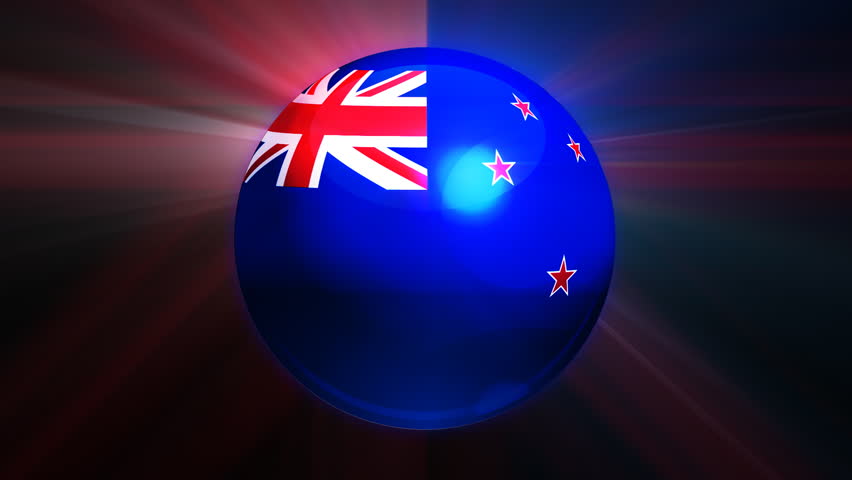 New Zealand flag spinning globe with shining lights - loop 