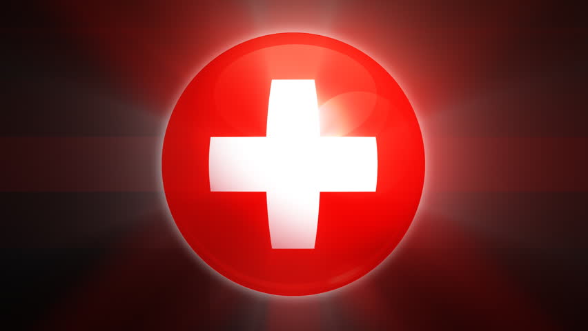 Swiss flag spinning globe with shining lights - loop 