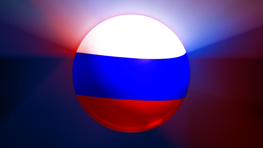 Russian flag spinning globe with shining lights - loop 