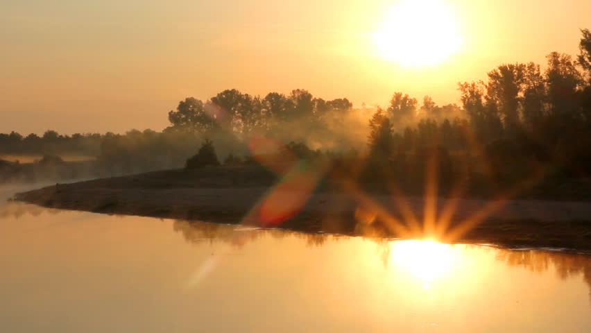 landscape with with sunrise over river