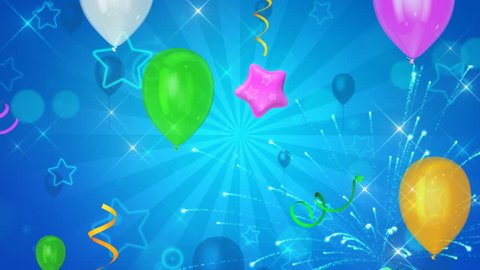 Balloons and stars on beautiful happy background. Seamless loop.