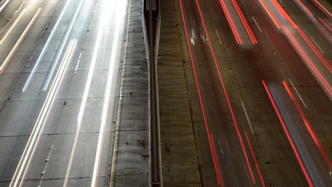 Time Lapse Pan - Overhead View of Traffic on Busy 10 Freeway in Downtown Los Angeles California - Circa October 2014