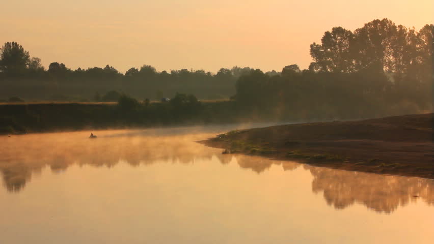 landscape with fishing at dawn on river