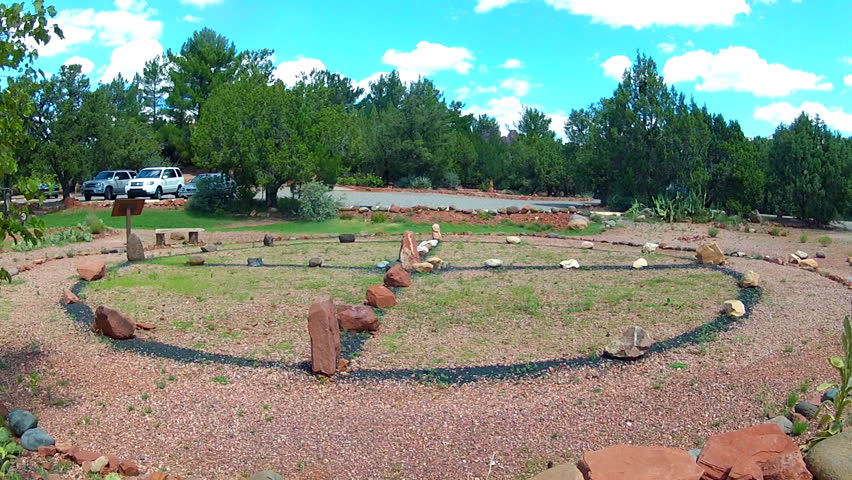 SEDONA, AZ: September 29, 2014- Shot of a Native American medicine wheel circa 2014 in Sedona. Small stones and rocks form a circle with spokes radiating from the center used in meditation.