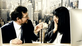 Business man and woman fighting hitting each other in office - Powered by Shutterstock - Get 15% off with code: PIKWIZARD15