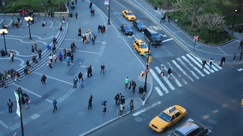 HD video taken of the streets of New York city with traffic and pedestrian.