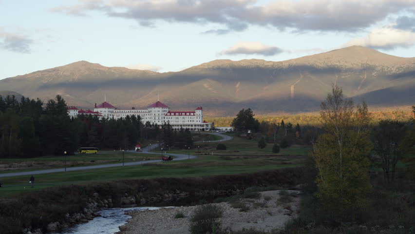 Resort at the base of Mount Washington in New Hampshire at sunset