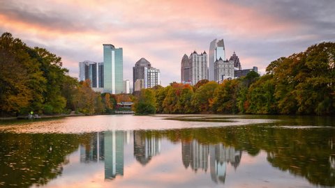 Atlanta, Georgia, USA midtown skyline time lapse from Piedmont Park.