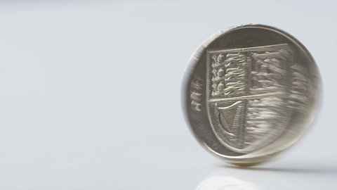 UK One pound coin spinning in slow motion