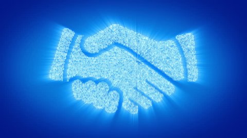 Numbers and symbols form a handshake symbol on blue background. More symbols, signs, icons and color backgrounds available - check my portfolio.