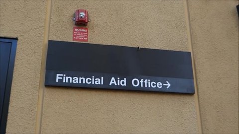 financial aid sign on college campus
