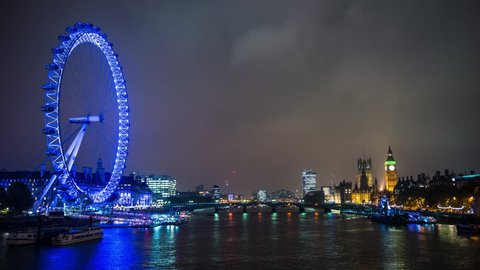London, England, November 2014, 4k, a time-lapse of city skyline, big ben and the london eye