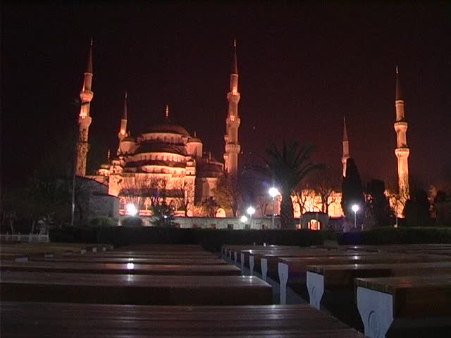 Blue mosque at night in Istanbul, Turkey
