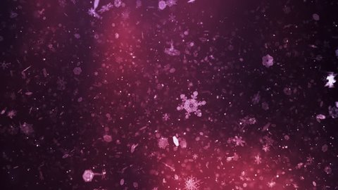 High quality winter christmas background with falling snowflakes moving slowly. Red dark  version.