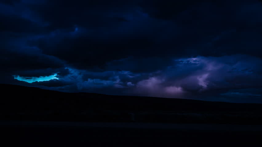 Night Lightning Storm Timelapse with Traffic passing in foreground