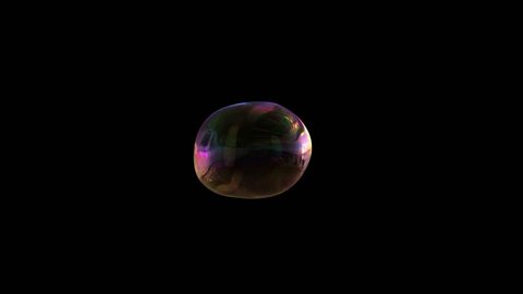 4k colorful motion background, soap bubble inflates and flies over dark black screen (Hd,  3840 X 2160, ready for compositing, isolated on black, with alpha channel) 
