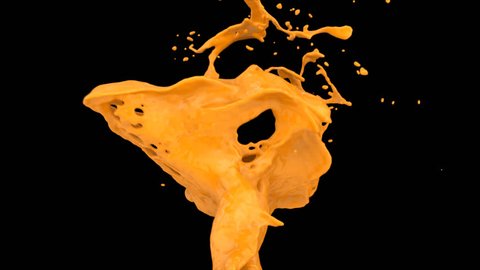 close-up view of orange paint splash in slow motion, isolated on black (FULL HD)