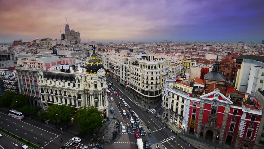 Madrid, Spain city skyline over Gran Via. Royalty-Free Stock Footage #8041390