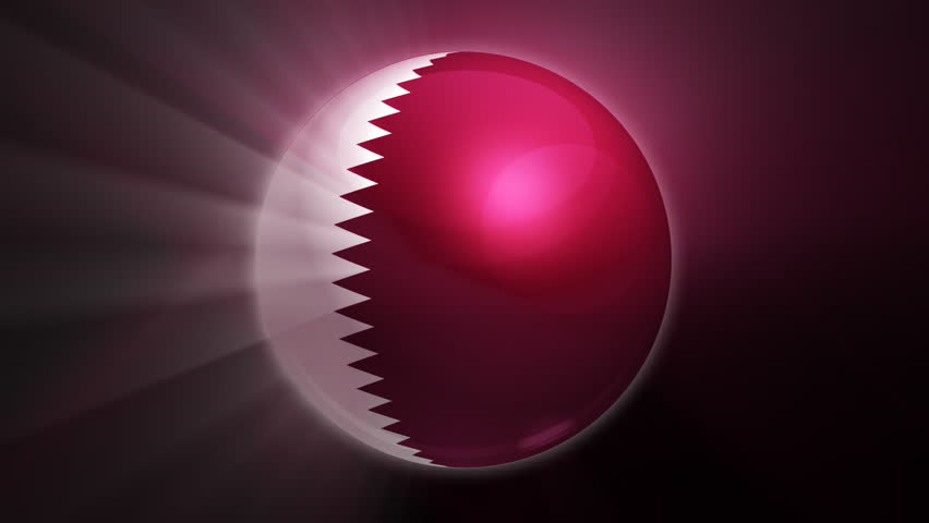 Qatar flag spinning globe with shining lights - loop 