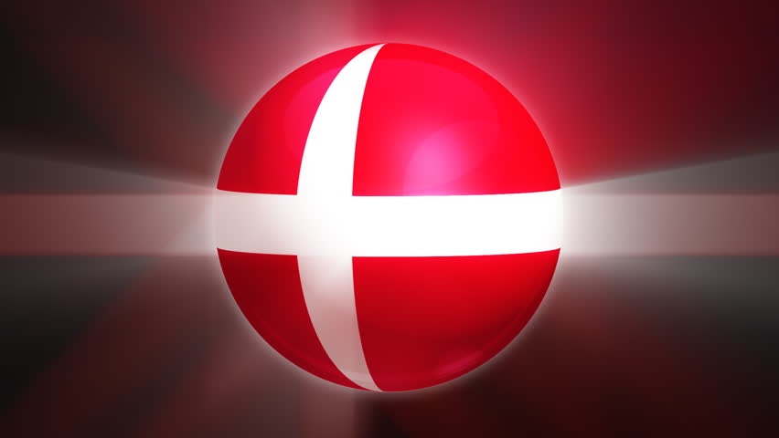Denmark flag spinning globe with shining lights - loop 