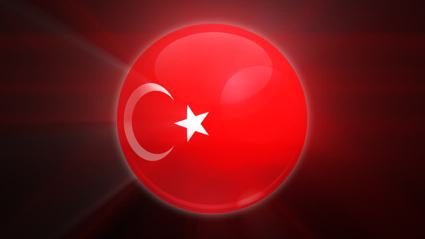 Turkish flag spinning globe with shining lights - loop 