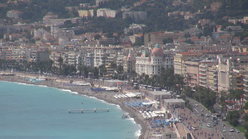 NICE - FRANCE, SEPTEMBER 9, 2013, Aerial view of cityscape and sea beach with Negresco hotel in sunny day
