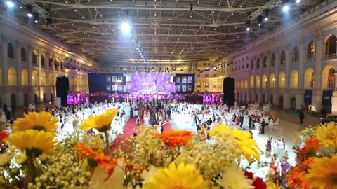 MOSCOW, RUSSIA - MAY 25, 2013: Flowers and fandango at 11th Viennese Ball in Gostiny Dvor
