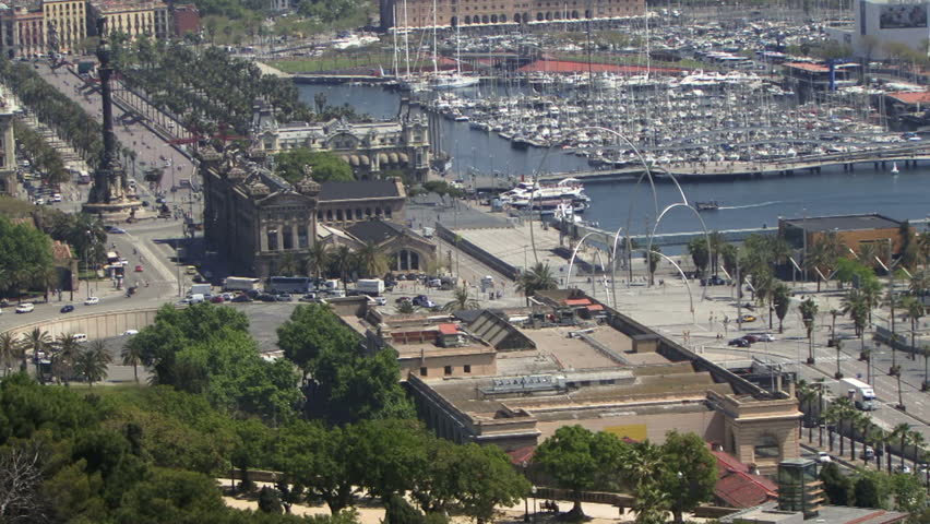 Aerial view of harbor in Barcelona Spain