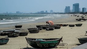 Plenty of fishing boat on the beach, Danang, vietnam
