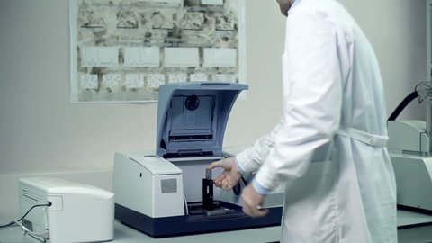 Panoramic shot of laboratory equipment, focus on ftir spectrometer