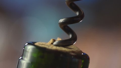 Stock video footage restaurant corkscrew to open a bottle close up